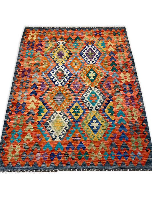 One-of-a-Kind Kalossi Southwestern Handmade Kilim 5' 1" X 6' 4" Wool Orange Area Rug