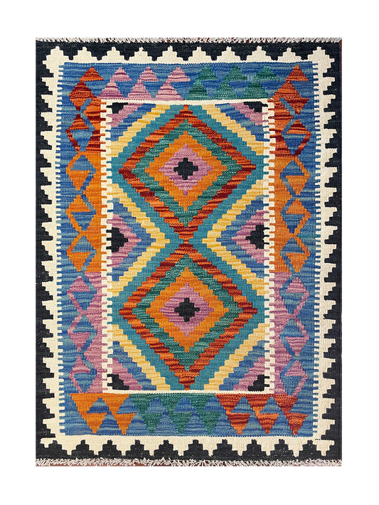 Vibrant Handmade Flatweave Kilim Rug 2'10" x 3'9"